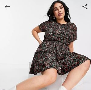 Asos Curve River Island floral tiered mini tshirt dress